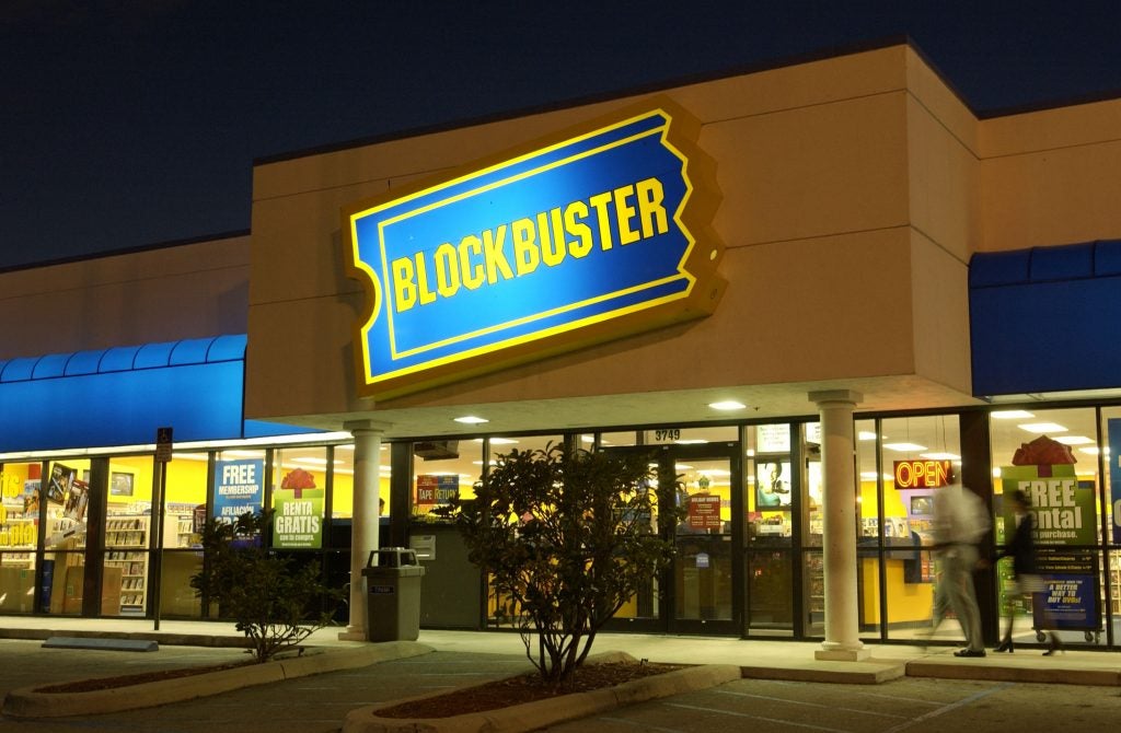 Blockbuster store at night